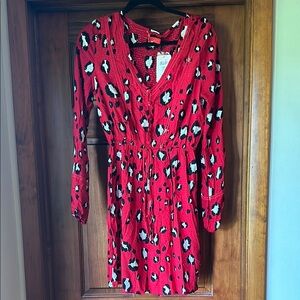 Chelsea & Violet Red and Black Patterned Long Sleeve Dress